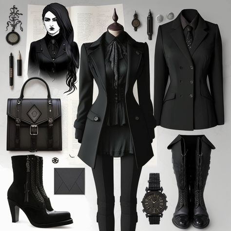 Goth Academia Fashion, Gothic Chic Fashion, Edgy Work Outfits, Corporate Attire, Goth Style, Corporate Outfits, Looks Black, All Black Outfit, Gothic Outfits