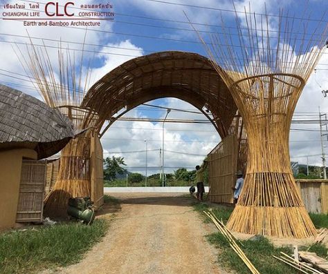 Contemporary Basketry: Arches Bamboo Gate, Bamboo Roof, Bamboo Building, Natural Architecture, Circles Design, Bamboo House Design, Hydroponic Farming, Bamboo Panels, Porch Addition