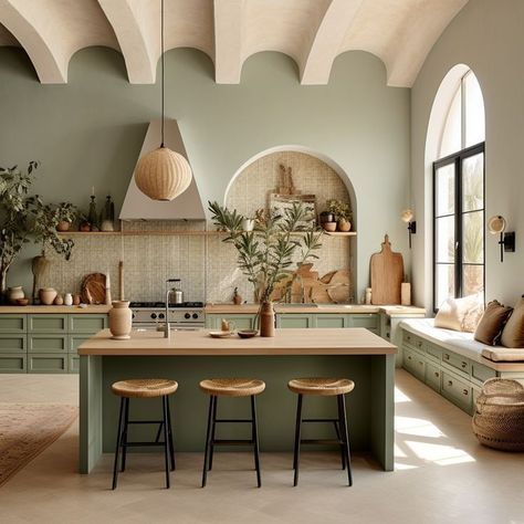 Latest Sofa, Sage Green Kitchen, Kitchen Design Diy, Green Kitchen Cabinets, Green Cabinets, Interior Kitchen, Kitchen Inspiration Design, Transitional Decor, Green Kitchen