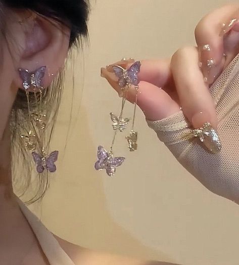 Home / X Ethereal Jewelry, Crystal Butterfly, Purple Jewelry, Jewelry Accessories Ideas, Purple Earrings, Tassel Drop Earrings, Girly Accessories, Fancy Jewellery, Butterfly Jewelry