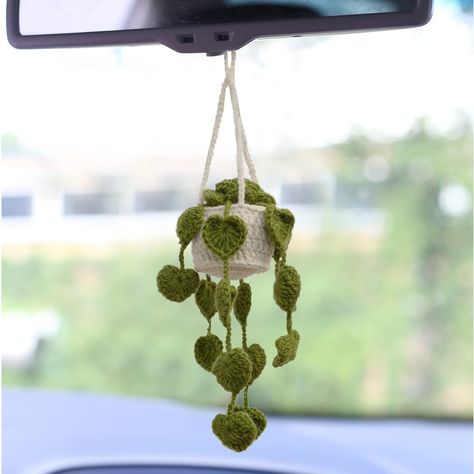 PRICES MAY VARY. 🚘 SUPER CUTE DANGLING CAR DECOR: You'll love these crochet plant car hanging accessories dashboard decorations. This little friend swings from the car mirror while you drive, putting a smile on your face. The design is perfect, small enough & won't distract you from the road. Made from 100% wool, it is soft & will not crack your windshield. 🌺 VERSATILE USE: You can turn these plant ornament car rear view mirror hanging accessories into cute decorations as wall hanging in your Crochet Mignon, Confection Au Crochet, Crochet Car, Crochet Plant, Crochet Simple, Car Dashboard, Fun Crochet Projects, Diy Crochet Projects, Rearview Mirror