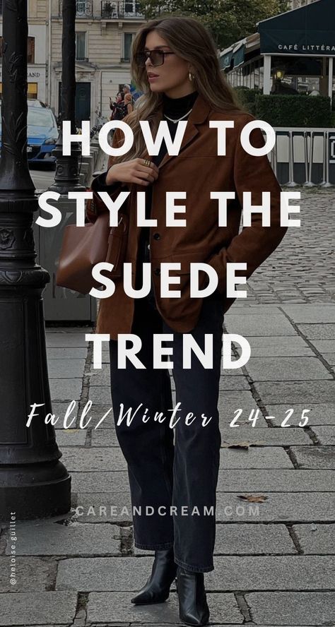 Find your perfect suede pieces and outfit inspirations. From suede jackets, blazers, and trench coats to boots and loafers, discover the suede trend 2024 with our guide. With curated fall winter outfits in shades of brown, tan, and beige, we present the suede outfit women will love, encapsulating the hottest fall fashion and fall trends. Suede jacket outfit ideas. Suede Skirt Outfit Fall 2024, Sherpa Suede Jacket, Tan Slouchy Boots Outfit, Vintage Suede Jacket Outfit, Nashville Style Outfits Fall, Oversized Suede Jacket Outfit, Suede Jacket Outfit 2024, Beige Suede Jacket Outfit, Suede Outfit Women