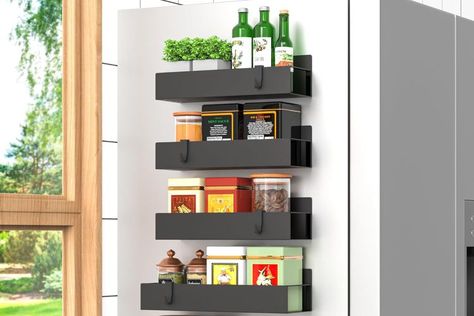 I Couldn’t Survive Without This Under-$20 Kitchen Organizer From Amazon Fridge Organizers, Magnetic Spice Rack, Black Fridges, Wall Spice Rack, Magnetic Spice, Spice Rack Organiser, Spice Racks, Spice Storage, Fridge Organization