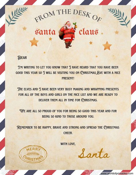 Free Printable Letters From Santa, Santa Letter Template Free Printable, Matching Free Printable, Santa Claus Letterhead, Christmas Certificate, Printable Letter From Santa, Letter From Santa Template, Free Printable Santa Letters, Christmas Letter From Santa