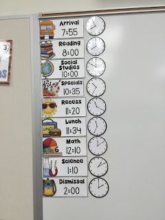 Elementary Schedule Display, Student Journals Elementary, Visual Clock Schedule, Class Schedule Display Ideas, Kindergarten Science Classroom Decor, Daily Schedule Classroom Display, Primary School Learning Activities, Class Visual Schedule, Elementary Classroom Schedule Display