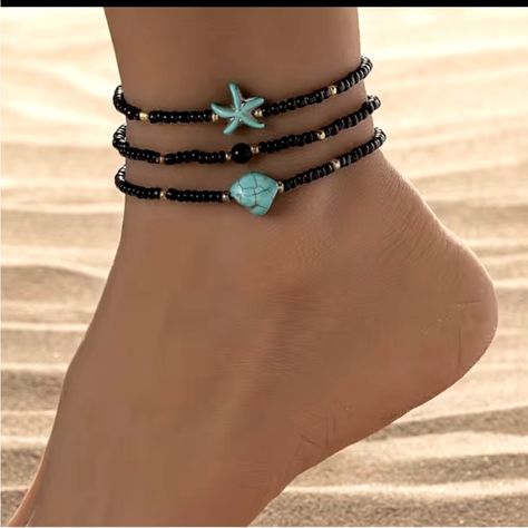 This Gorgeous Set Of Anklet’s Are Dainty & So Adorable! Wear 1 Individually Or All 3 Together! Feel Super Sexy This Summer And All Year Long! You Will Always Find A Wide Variety Of Anklet’s In My Closet! Some Very Simple But No Matter What Size We Are They Truly Look Great On Any Ankle!!! Gemstone Bracelets Ideas, Diy Anklet, Anklet Ideas, Sea Accessories, Turquoise Anklet, Hand Beaded Jewelry, Ankle Bracelets Diy, Wax Cord Bracelet, Handmade Anklets