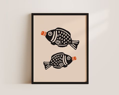 Soy Sauce Fish Bottle Art | Soy Sauce Printable Art | Japanese Food Art | Sushi Digital Art | Japanese Fish Art | Asian Food Digital Print Soy Sauce Fish Bottle, Japanese Fish Art, Linoprint Ideas, Carving Drawing, Soy Sauce Fish, Japanese Art Poster, Illustration Fish, Fish Bottle, Minimalistic Posters