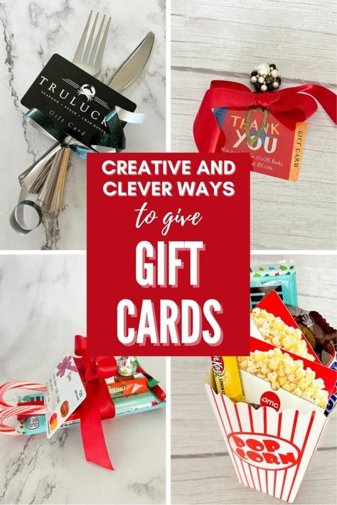 Displaying Gift Cards For Raffle, Cool Ways To Wrap Gift Cards, How To Make Gift Cards Fun, Gift Cards Ideas For Christmas, Cute Way To Display Gift Cards, Movie Theater Gift Card Ideas, Gift Card Baskets Ideas, Gift Card Display Ideas Creative, Creative Ways To Wrap Gift Cards For Christmas