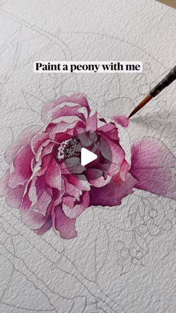 Watercolour Peony Tutorial, Peony Watercolor Painting, Watercolour Peony, Peony Tutorial, Wax Pastel, Peony Drawing, Peony Watercolor, Watercolor Peony, Watercolor Flowers Tutorial