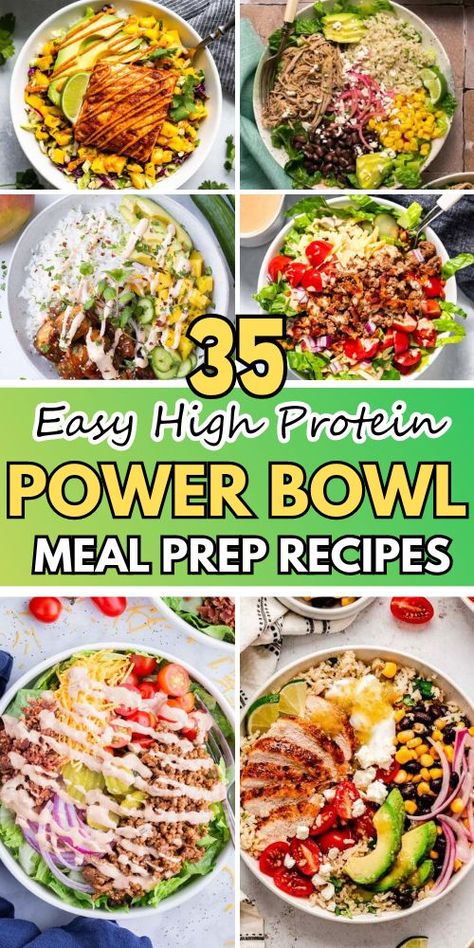 Looking for easy and healthy protein bowl recipes for your meals? Our 35 options include chicken rice bowls, vegan bowls, and quinoa bowls that are perfect for any time of the day. Save this pin for a variety of delicious and nutritious meal ideas. Healthy One Bowl Meals, Power Bowl Chicken, Dairy Free Bowl Recipes, One Bowl Meals Healthy, Healthy Bowl Lunch Ideas, Bowl Dinners Healthy, Make Your Own Bowl Dinner, Vegetarian Protein Bowl Recipes, Freezer Rice Bowls