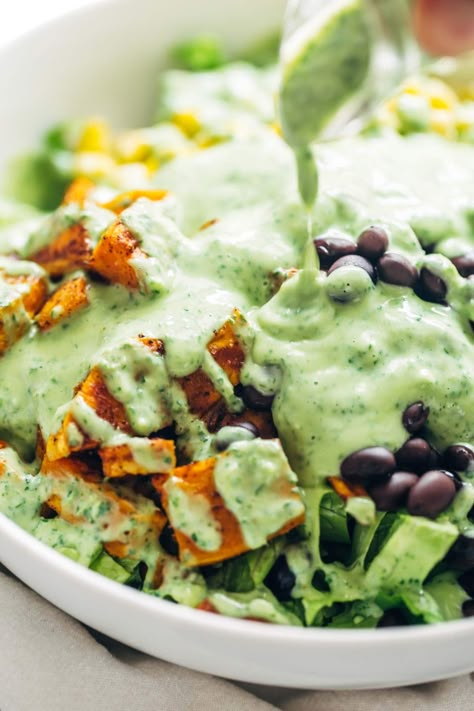 Southwestern Salad Recipes, Cilantro Avocado Dressing, Avocado Cilantro Dressing, Avocado Yogurt, Southwestern Salad, Avocado Salad Dressing, Cilantro Dressing, Avocado Dressing, Diet Vegetarian