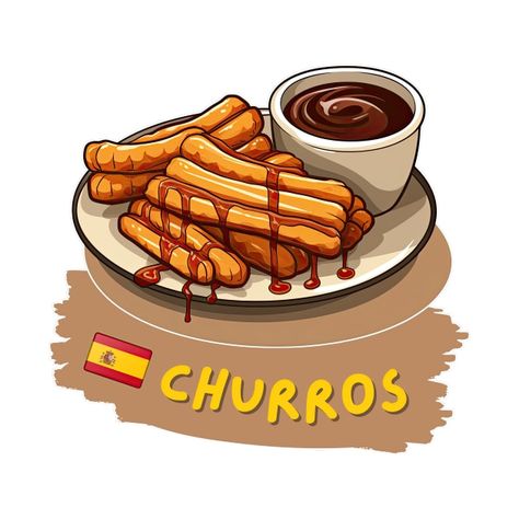 Check out this awesome 'Churros+%7C+Spanish+dishes' design on @TeePublic! Churros Drawing, Churros Illustration, Dishes Design, Spanish Cuisine, Spanish Tapas, Spanish Dishes, Fried Dough, Easy Food Art, Crispy Treats