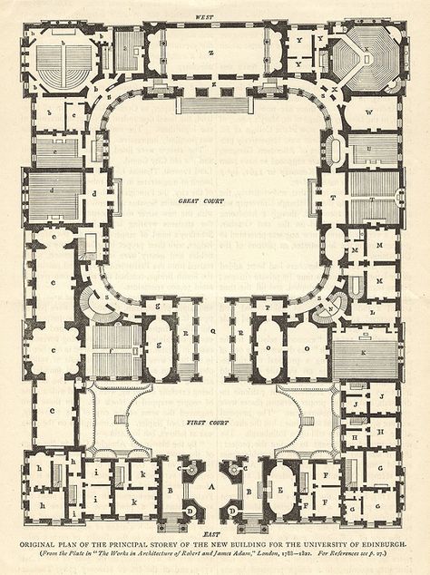 Original plan by Robert Adam of the ground floor of Old College. | by TheUniversityofEdinburgh University Floor Plan Architecture, University Layout Plan, Boarding School Floor Plan, College Floor Plan, Boarding School Layout, University Floor Plan, College Layout, School Building Plans, Dark Academia School