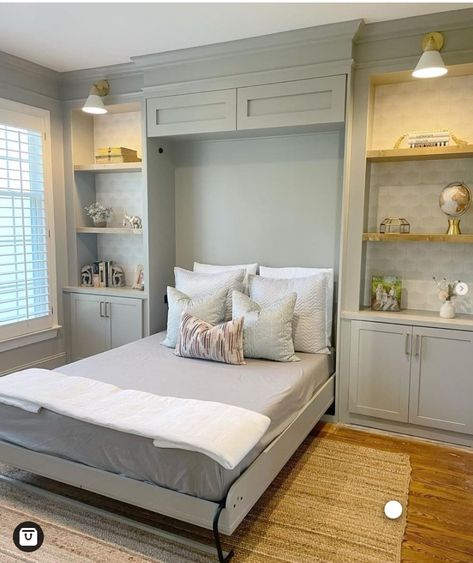 Hideaway Bed Space Saving, Playroom Murphy Bed Ideas, Home Office Design With Murphy Bed, Full Murphy Bed Diy, Murphy Bed Paneling, Murphy Queen Bed Ideas, Chic Murphy Bed, Murphy Bed Playroom Ideas, Murphy Bed Ideas Guest Rooms Offices