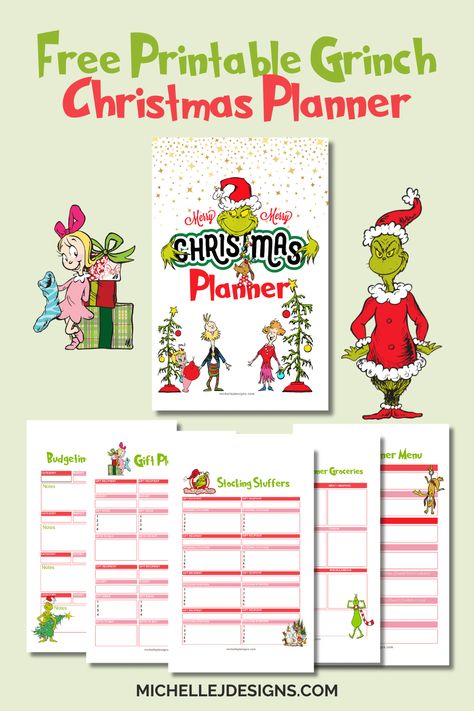 Free Printable Grinch Christmas Planner - Michelle James Designs Christmas Planner Ideas, Free Printable Grinch, Christmas Planner Printables Free, Christmas Planner Free, Grinch Printable, Grinch Ideas, Svg Stickers, Printable Christmas Planner, Organization Binder