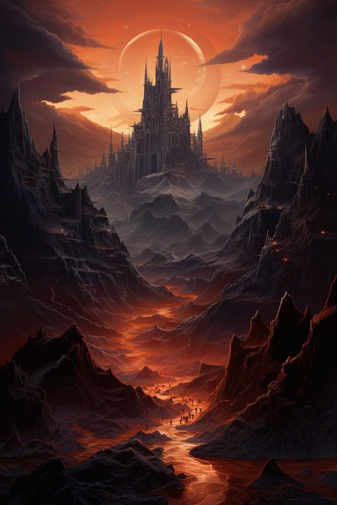 Fire Kingdom Art, Fantasy Fire Kingdom Aesthetic, Fire Kingdom Fantasy Art, Fire Fantasy World, Fantasy Fire Kingdom, Fire Kingdom Aesthetic, Fire Waterfall, Desert Castle, Fire Kingdom