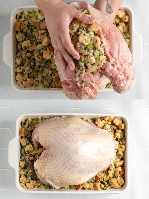 Turkey Breast And Stuffing, Thanksgiving Turkey Breast, Herb Roasted Turkey Breast, Stuffing Thanksgiving, Cooking Turkey Breast, Herb Roasted Turkey, Sage Sausage, Turkey Stuffing, Turkey Breast Recipe