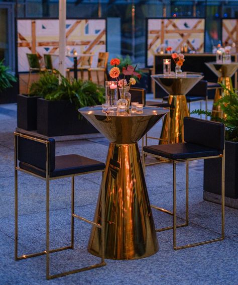 Bring some glam to your next event with our gold Ludlow cruiser tables and Paramount stools 💫🤩 Perfect for any occasion and sure to wow the guests - enquire today to learn more about our event furniture collection 🙌😍 #eventfurniture #ludlowcruiser #paramountstool Black And Gold Cocktail, Cocktail Table Decor, Gold Cocktail Table, Event Furniture, Cocktail Event, Gold Cocktail, Vintage Cocktail, Cocktail Table, Cocktail Hour