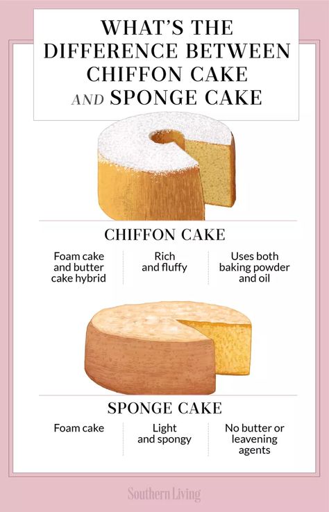 What's The Difference Between Chiffon Cake and Sponge Cake? Different Types Of Cake Sponges, Chiffon Sponge Cake Recipe, How To Make Chiffon Cake, Moist Sponge Cake Recipe, Chiffon Cake Recipes, Spong Cakes Recipe, How To Make Sponge Cake, Sponge Cake Decoration Ideas, Chiffon Cake Decoration Ideas