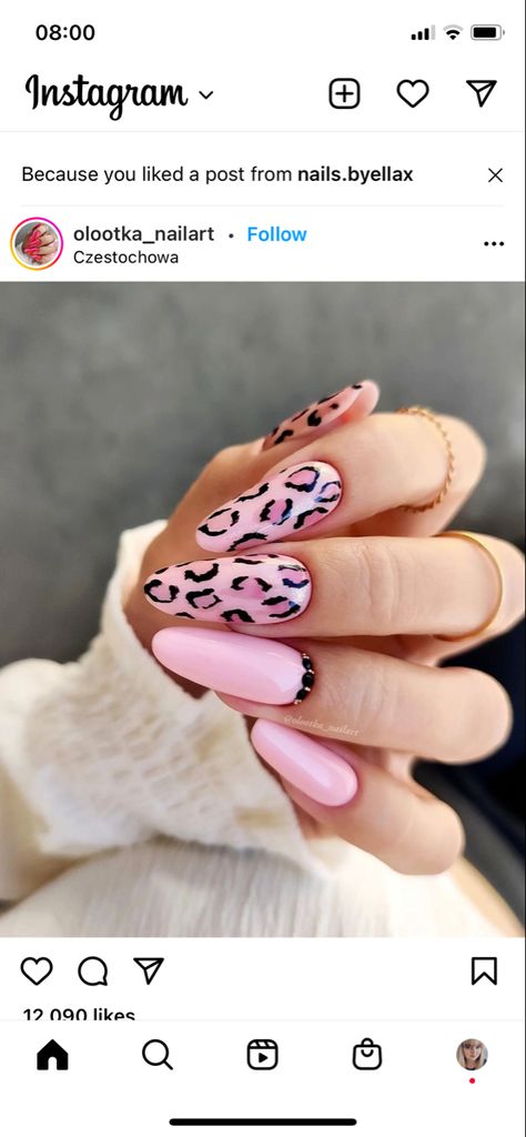 Pink Leopard Nails, Leopard Nails, Animal Print Nails, Pink Acrylic Nails, Pink Leopard, Almond Nails, Stylish Nails, Acrylic Nails, Animal Print