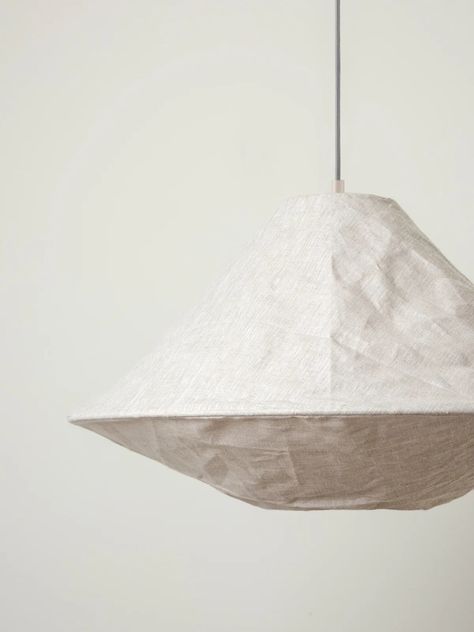 Siya - collapsible linen pendant | Lamp shade | Lights & Lamps Inc | USA Linen Pendant, Florist Tools, Linen Lamp Shades, Organic Style, White Ceiling, Ceiling Rose, Shop Interiors, Vintage Wall Decor, Linen Shades