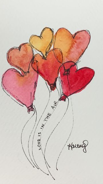 Valentines Day Painting, Valentine Drawing, Valentines Watercolor, Day Painting, Watercolor Birthday Cards, Valentine Cards Handmade, Watercolor Birthday, Diy Watercolor Painting, Valentines Art