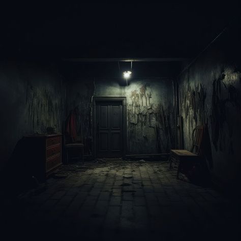 Creepy Room Aesthetic, Horror Basement, Horror Lighting, Abandoned Basement, Horror Interior, Horror Room Ideas, Scary Basement, Scary Room, Horror Scene