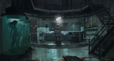 ArtStation - Laboratory Of Asylum Cincinnati Futuristic Laboratory, Art Apocalypse, Sci Fi Laboratory, Perspective Reference, Futuristic Concept Art, Dark Basement, Laboratory Design, Labs Art, Sci Fi Environment