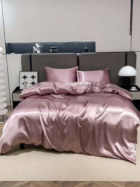 3pcs Premium Dusty Pink Silky Satin Duvet Cover Bedding Set, Soft Breatheable Wrink-Free Better For Sleep, Luxury Hotel Style, Gift For Mom Dad Friend, Quilt Comforter Duvet Cover*1 Pillowcase*2I discovered amazing products on SHEIN.com, come check them out! Silk Duvet, Silk Bed Sheets, Bed Cover Sets, Queen Size Duvet Covers, Silk Bedding Set, King Size Duvet Covers, King Size Bedding Sets, Satin Bedding, Luxury Duvet Covers