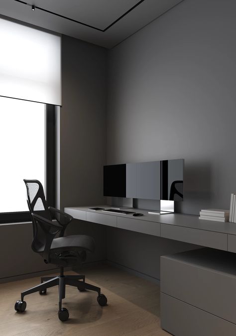 Minimalist Office Design, Desk Shelving, Mens Room, Home Studio Setup, Bedroom Setup, Minimalist Room, Modern Bedroom Design, Modern Home Office, Minimalism Interior