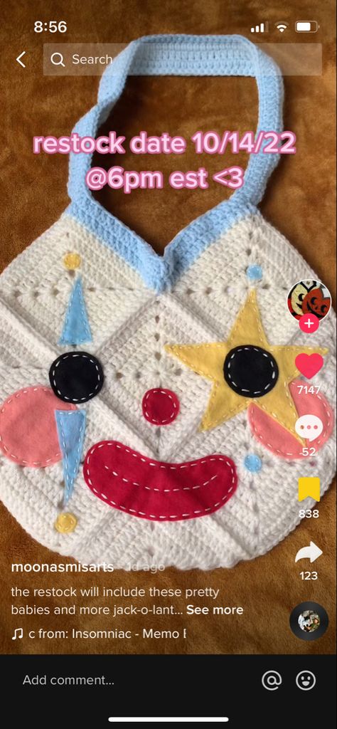 Crochet Clown Granny Square, Clown Granny Square, Crochet Clown Accessories, Fun Crochet Bags, Crochet Clown Bag, Crochet Clown Outfit, Crochet Clown Costume, Halloween Crochet Bag, Crochet Clown Hat