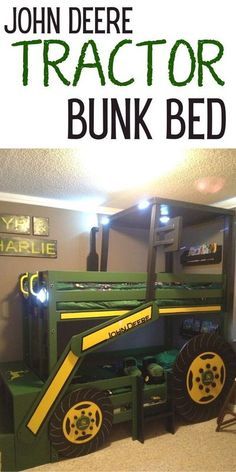 Kids Tractor Room, John Deere Bed, John Deere Crafts, John Deere Bedroom, Tractor Bedroom, John Deere Room, Tractor Room, Tractor Bed, Bunk Bed Plan