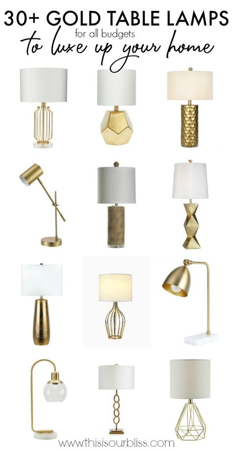 30  Gold Table Lamps to Luxe up Your Home | This is our Bliss Gold Bedroom Lamps Bedside Tables, Gold Table Lamps For Bedroom, Gold Bedroom Lamp, Gold Bedroom Lamps, Gold Bedside Table Lamp, Gold Nightstand Lamp, Gold Accessories Bedroom, Gold Lamps Bedroom Night Stands, Brass Bedside Lamp