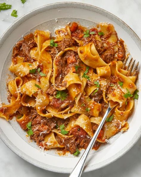 Beef Ragù Recipe (Super Tender) | The Kitchn Beef Ragu Recipe, Indonesian Recipes, Beef Ragu, Ragu Recipe, Meals To Make, Pasta Plates, Shredded Beef, Chinese Recipes, Fall Dinner