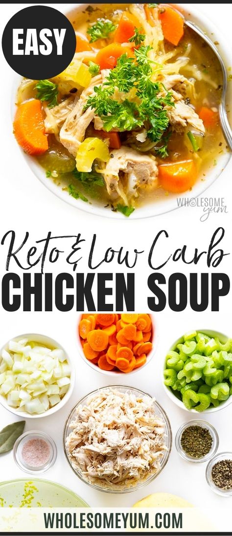 Low Carb Keto Chicken Soup Recipe Keto Soup In Crockpot, E2m Soup Recipes, Kept Chicken Soup, Carb Free Chicken Soup, No Carb Chicken Soup Recipes, Low Carb Crockpot Meals Soup, Keto Chicken Soups And Stews, Chicken Vegetable Soup Low Carb, Soups Low In Carbs