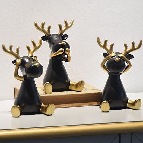 Cute black small deer resin sculpture ornaments Fun elk christmas home decoration statue Christmas Crafts Sculptures & Statues, Christmas Sculpture, Reindeer Sculpture, Small Deer, Christmas Moose, Cement Diy, Kids Lamps, Resin Sculpture, Decorative Sculpture