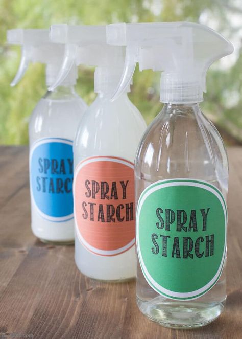 How to Make Liquid Spray Starch: 3 Non-Toxic Recipes - Bren Did Homemade Cosmetics, Diy Starch, Spray Starch Recipe, Homemade Glass Cleaner, Fabric Starch, Liquid Starch, Starch Foods, Spray Starch, Laundry Tips