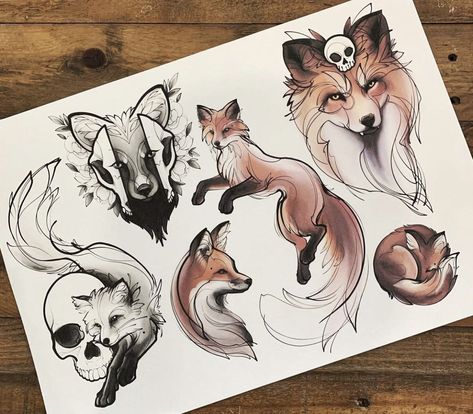 Fox And Leaves Tattoo, Hades Drawing Sketch, Cute Fox Tattoo, Fox Tatoos, Fox Art Illustration, Tattoo Ideas Music, Fox Tattoo Ideas, Tattoo Unicorn, Tattoo Indian