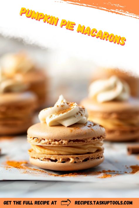 Discover the delightful fusion of fall flavors with our Pumpkin Pie Macarons recipe. These delicate, crispy shells are filled with a luscious spiced pumpkin buttercream that perfectly captures the essence of autumn. Ideal for festive gatherings or simply indulging your seasonal cravings, these macarons offer a sophisticated twist on a classic dessert favorite. Learn the step-by-step process to create these elegant sweets at home, impressing your friends and family with your baking finesse. Save this pin for a touch of gourmet inspiration in your Pumpkin Pie Buttercream, Pumpkin Pie Macarons, Thanksgiving Macaron Flavors, Pecan Pie Macarons, Fall Macarons Recipe, Fall Macrons, Fall Macaron Flavors, Macarons Thanksgiving, Thanksgiving Macarons