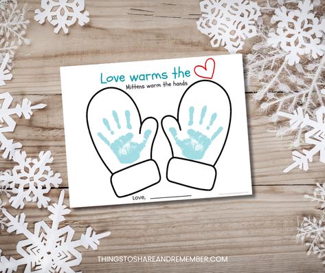 Winter Mittens Handprint Craft » Share & Remember | Celebrating Child & Home Mittens Activities For Toddlers, Hat And Mittens Craft Preschool, Mitten Crafts For Preschool, Winter Infant Crafts, Winter Handprint Crafts, Winter Handprint Art, Twin Items, Winter Handprint, Heart Mittens