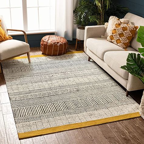 Rugs In Living Room Wood Floor, Rugs For Light Wood Floors, Rugs On Wood Floors, Minimal Rug, Bright Rugs, Spring Rugs, Geometric Pattern Rug, Cotton Rugs, Floor Safe