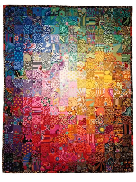 Kaffe Fassett colorwash quilt by Wanda Hanson | Exuberant Color Exuberant Color, Watercolor Quilt, Kaffe Fassett Quilts, Kaffe Fassett Fabric, Charm Quilt, Batik Quilts, Rainbow Quilt, Quilt Care, Colorful Quilts