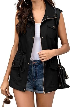 Beyove Womens Lightweight Sleeveless Military Anorak Cargo Vest No Hood Black Vest Outfit, Military Vest, Fashion Vest, Cargo Vest, Vest Outfit, Lightweight Vest, Utility Vest, Cargo Jacket, Jacket Vest