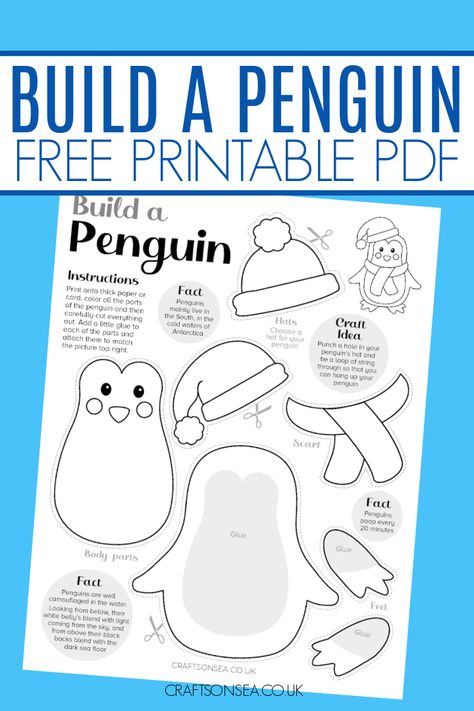 Build a Penguin Template: FREE Cut and Paste Craft Free Printable Penguin Template, Penguins For Preschool, January Arts And Crafts For Kids, January Crafts For Kids Preschool, Penguins Crafts, January Activities For Kids, Build A Penguin, January Crafts For Kids, Penguin Template