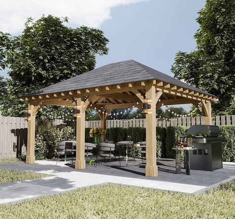 D4m X W5m Gazebo Clouded Yellow - Etsy UK Oak Pergola With Roof, Tiled Pergola, Roof Tiles Design, Staddle Stones, Oak Pergola, Oak Gazebo, Garden Shelter, Carpet Staircase, Stone Exterior Houses