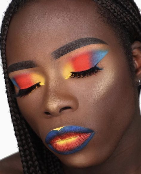 Primary Colour Makeup, Bold Eye And Lip Makeup, Primary Color Makeup, Show Makeup, Bold Makeup Looks, Bold Lip, Primary Colours, Colour Theory, Bold Eyes