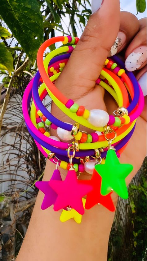 Eclipse Jewelry, 2000s Jewelry, Neon Jewelry, Neon Accessories, Neon Bracelets, Carnival Decorations, Acrylic Bracelet, Neon Outfits, Birthday Jewelry