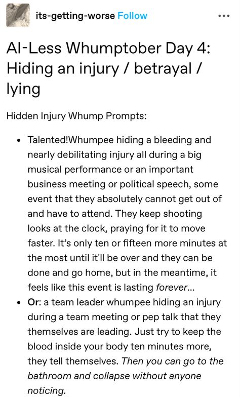 Concussion Writing Prompts, Whump Rules, Playful Banter Prompts, Whump Prompts Tortured, Writing Torture Scenes, Hospital Writing Prompt, Sickfic Writing Prompts, Whump Scenarios, Whump Gif