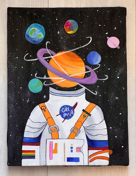 Nasa Painting, Space Painting Easy, Spaceship Painting, Outer Space Art, Planet Painting, Painting References, Flower Mirror, Space Painting, Inspo Pics