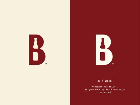 Belga Bar & Brasserie Logo Wine Bottle Logo, Wine Logo Design, Beer Logo Design, Beer Drawing, Pub Logo, Logo Luxe, Luxe Logo, Bottle Logo, Wine Logo